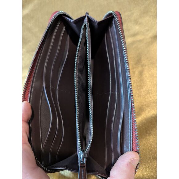 Coach Accordion Zip Wallet Metallic Red Crossgrain Leather Gunmetal Logo - Picture 4 of 9